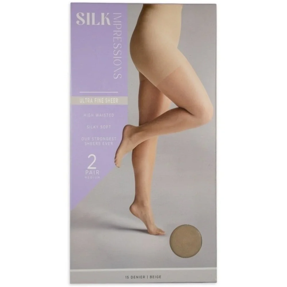 Silk Impressions Ultra Fine Sheer Pantyhose 2-Pair XXL Beige 15‎ Denier Control